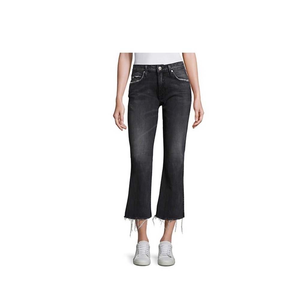 AMO Kick Crop Jeans Rascal Wash High Rise Flare Raw Hem A05214-115 Womens 32 NEW